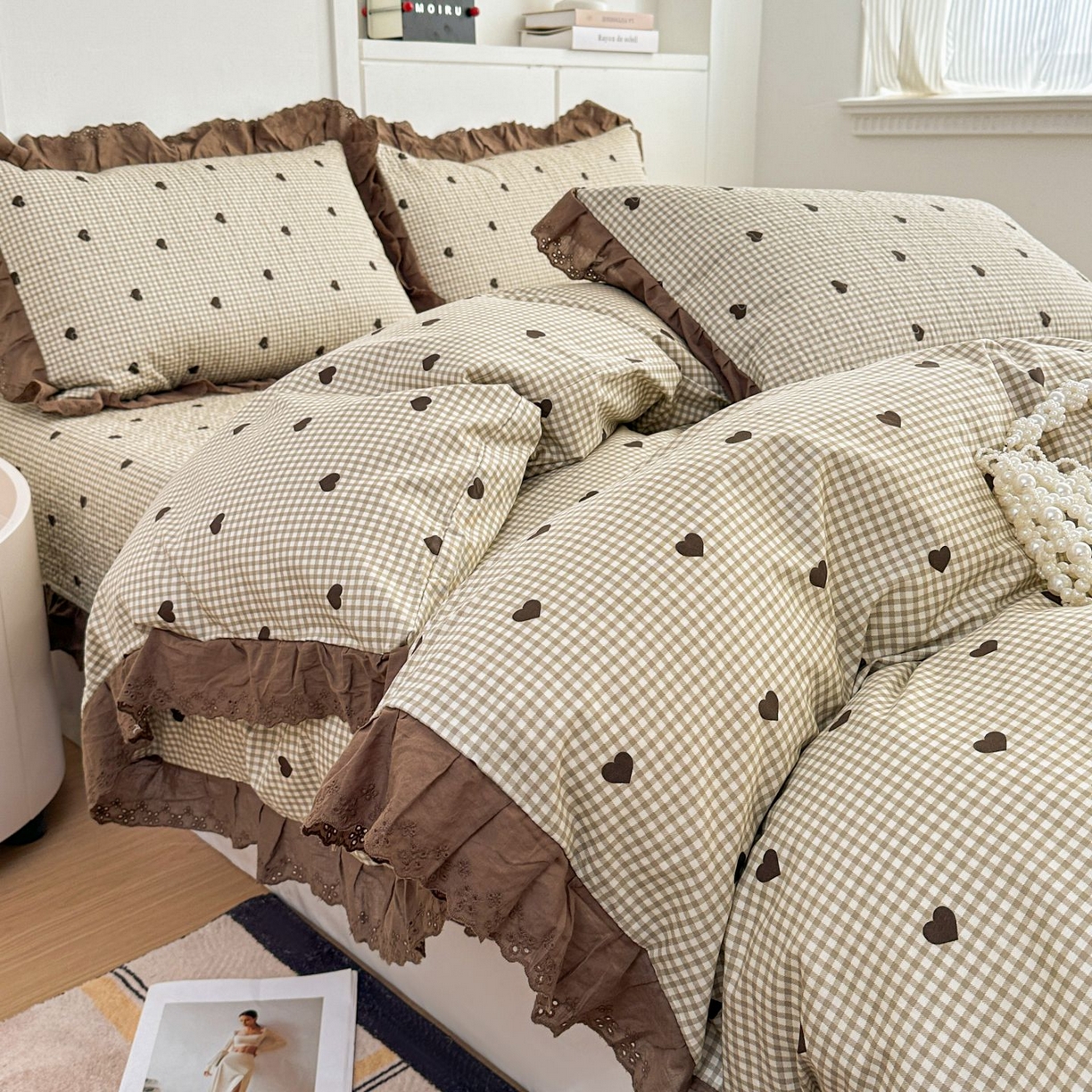 91家纺网 家纺一手货源 找家纺 暖居 2026新款支持定制法式花边纯棉榻榻米四件套全棉大炕盖三件套四季通用 雅格