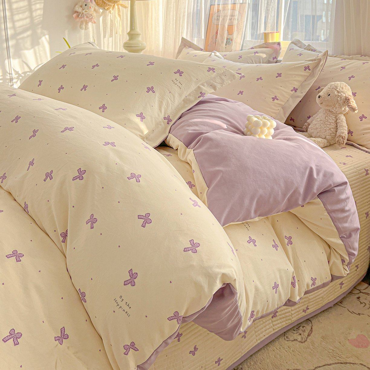 91家纺网 家纺一手货源 找家纺 梵克保罗 2026新款亲肤舒适仿棉印花床盖四件套 梦幻紫