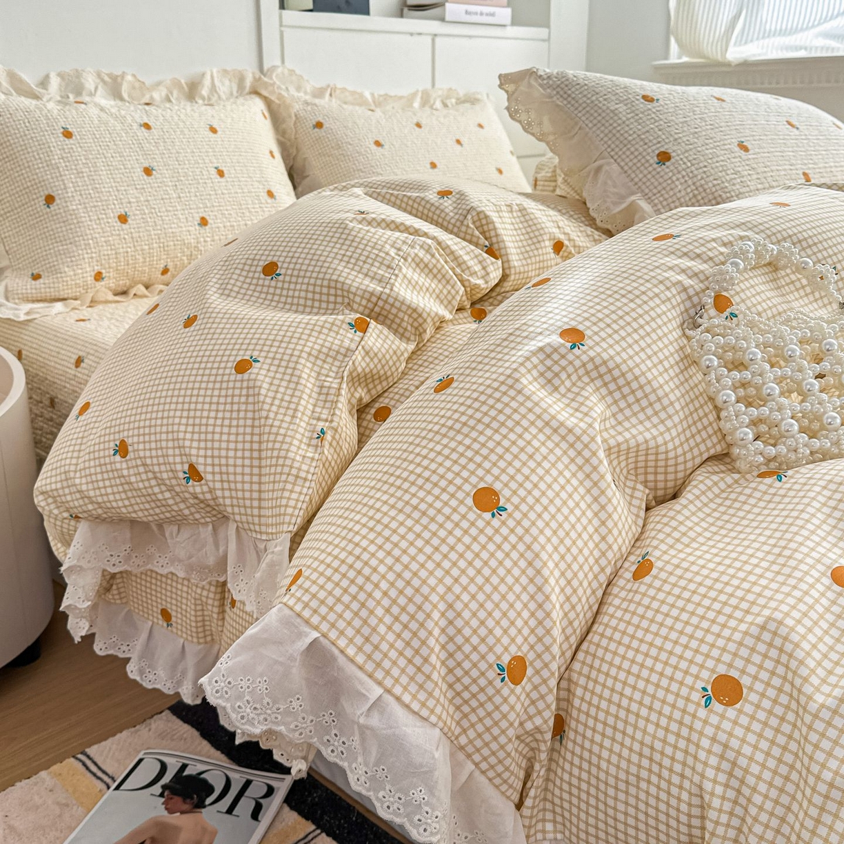 91家纺网 家纺一手货源 找家纺 暖居 2026新款支持定制法式花边纯棉榻榻米四件套全棉大炕盖三件套四季通用 小甜橘