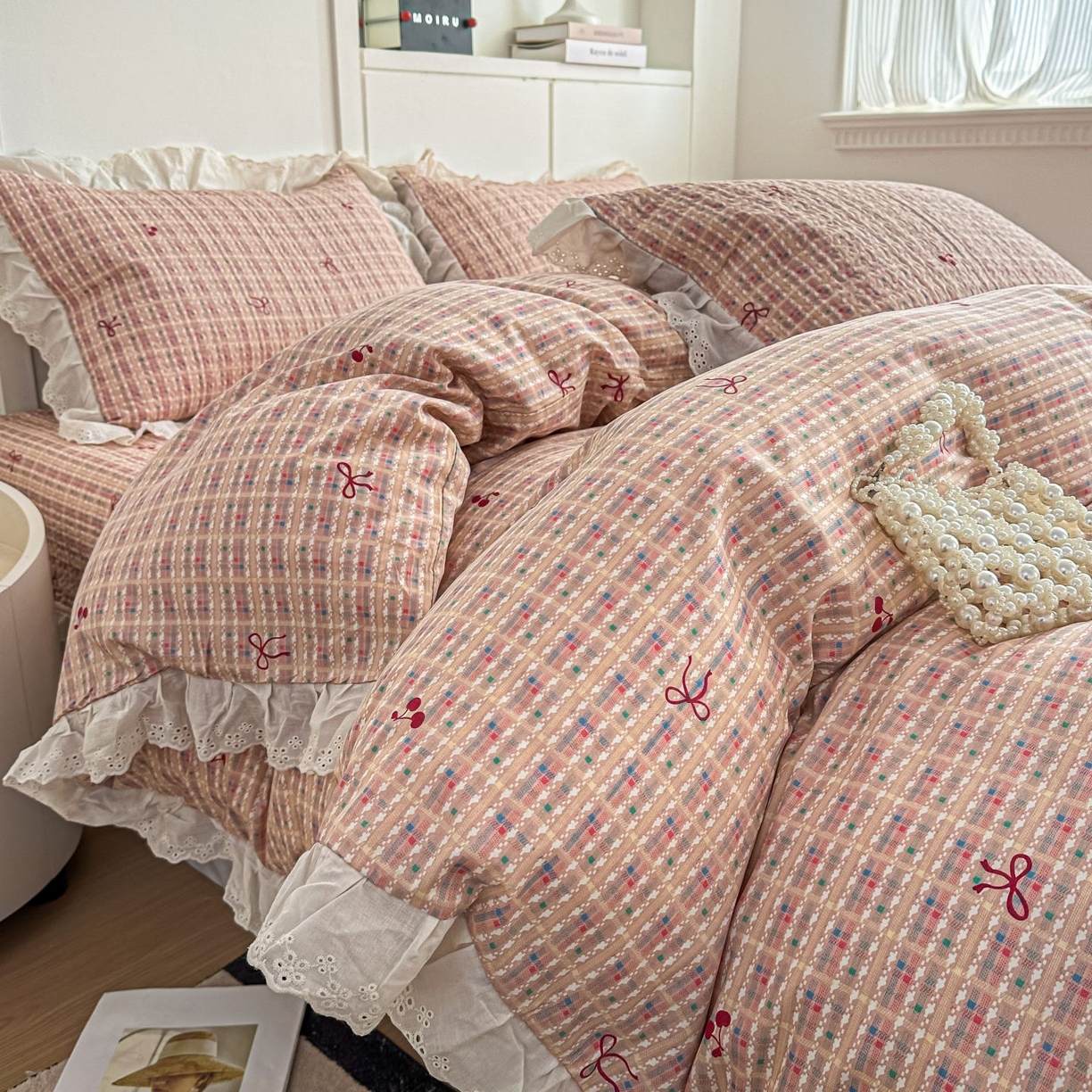 91家纺网 家纺一手货源 找家纺 暖居 2026新款支持定制法式花边纯棉榻榻米四件套全棉大炕盖三件套四季通用 时尚小香