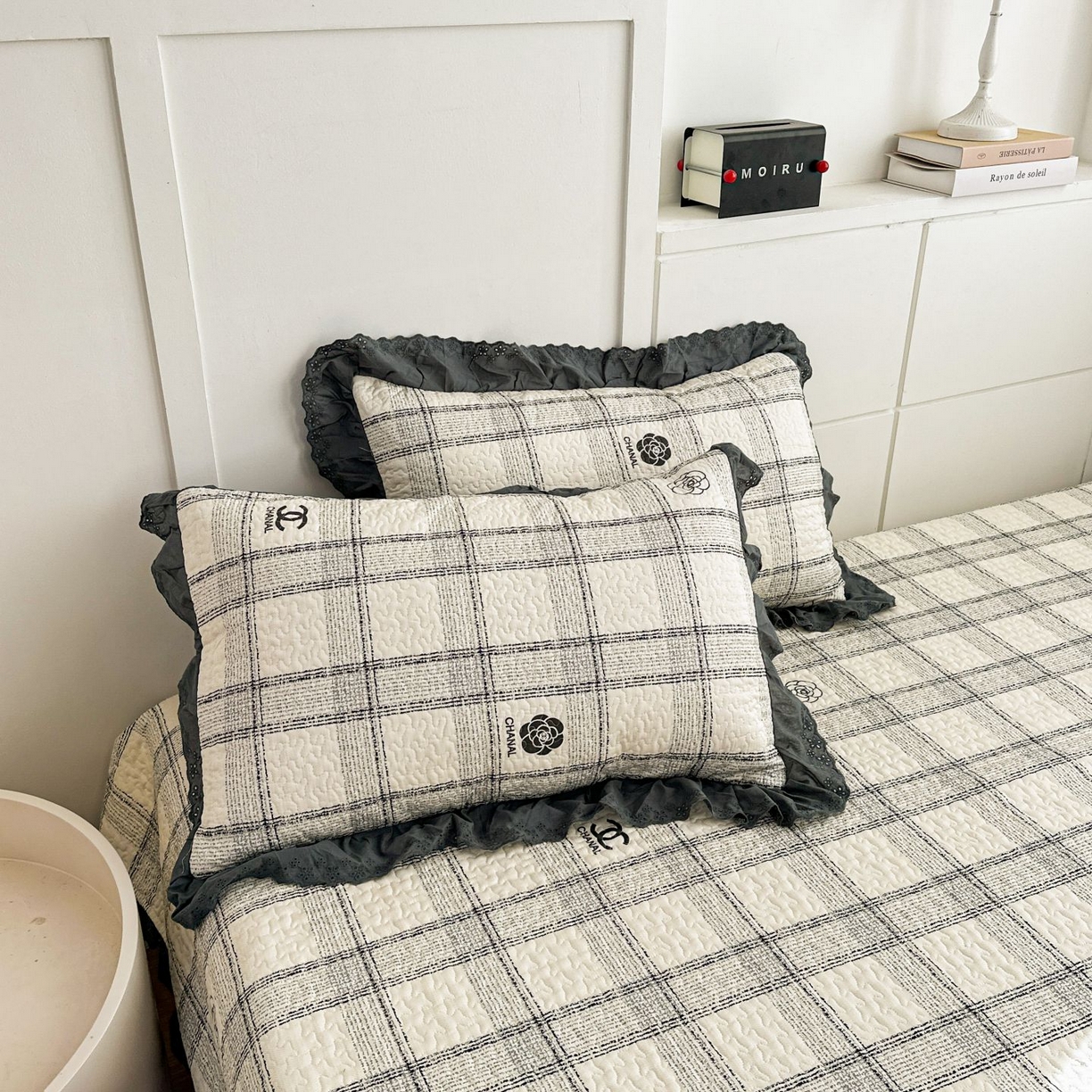 91家纺网 家纺一手货源 找家纺 暖居 2026新款支持定制法式花边纯棉榻榻米四件套全棉大炕盖三件套四季通用 小香格子