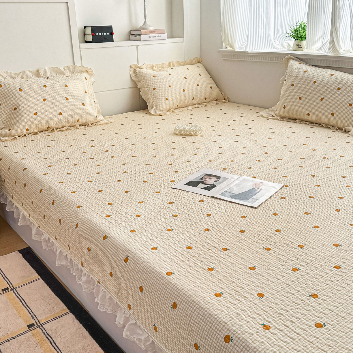 暖居 2026新款支持定制法式花边纯棉榻榻米四件套全棉大炕盖三件套四季通用 小甜橘