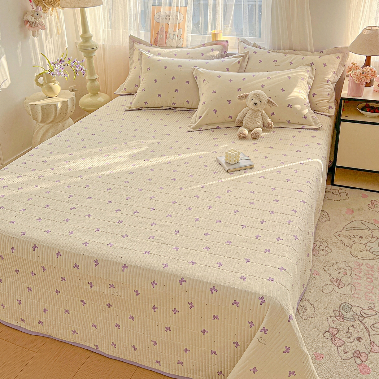 91家纺网 家纺一手货源 找家纺 梵克保罗 2026新款亲肤舒适仿棉印花床盖四件套 梦幻紫