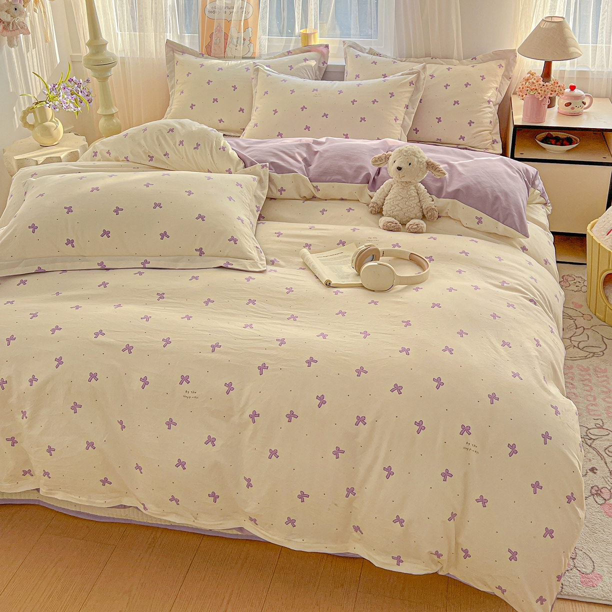 91家纺网 家纺一手货源 找家纺 梵克保罗 2026新款亲肤舒适仿棉印花床盖四件套 梦幻紫