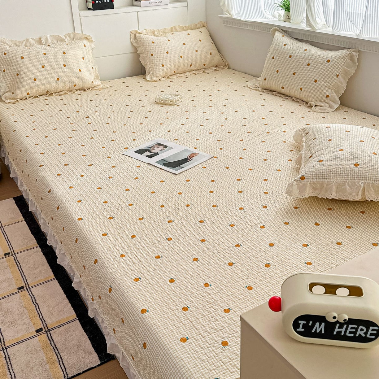 91家纺网 家纺一手货源 找家纺 暖居 2026新款支持定制法式花边纯棉榻榻米四件套全棉大炕盖三件套四季通用 小甜橘