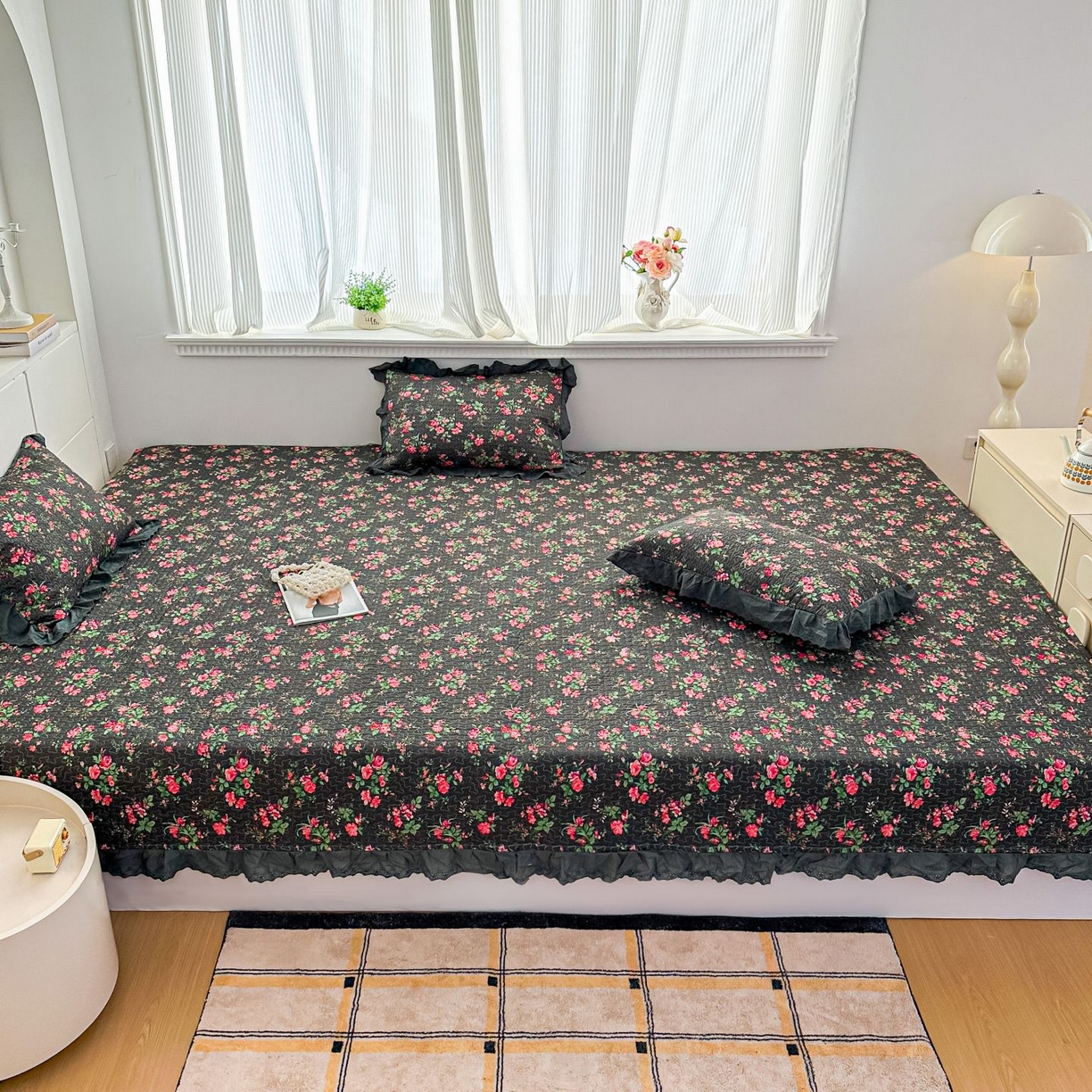 91家纺网 家纺一手货源 找家纺 暖居 2026新款支持定制法式花边纯棉榻榻米四件套全棉大炕盖三件套四季通用 中国美