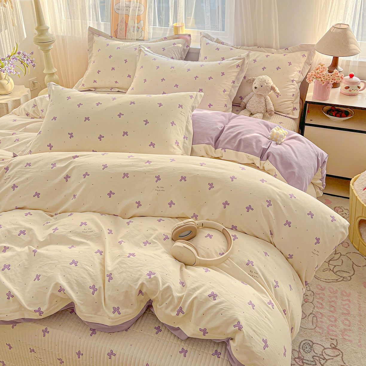 91家纺网 家纺一手货源 找家纺 梵克保罗 2026新款亲肤舒适仿棉印花床盖四件套 梦幻紫