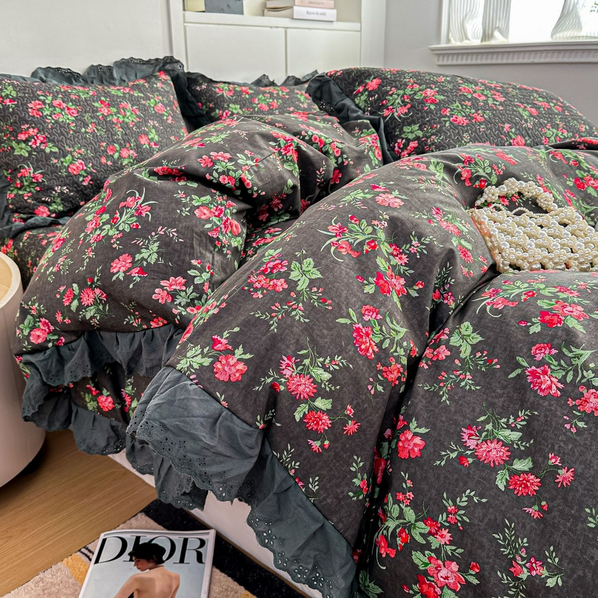 91家纺网 家纺一手货源 找家纺 暖居 2026新款支持定制法式花边纯棉榻榻米四件套全棉大炕盖三件套四季通用 中国美