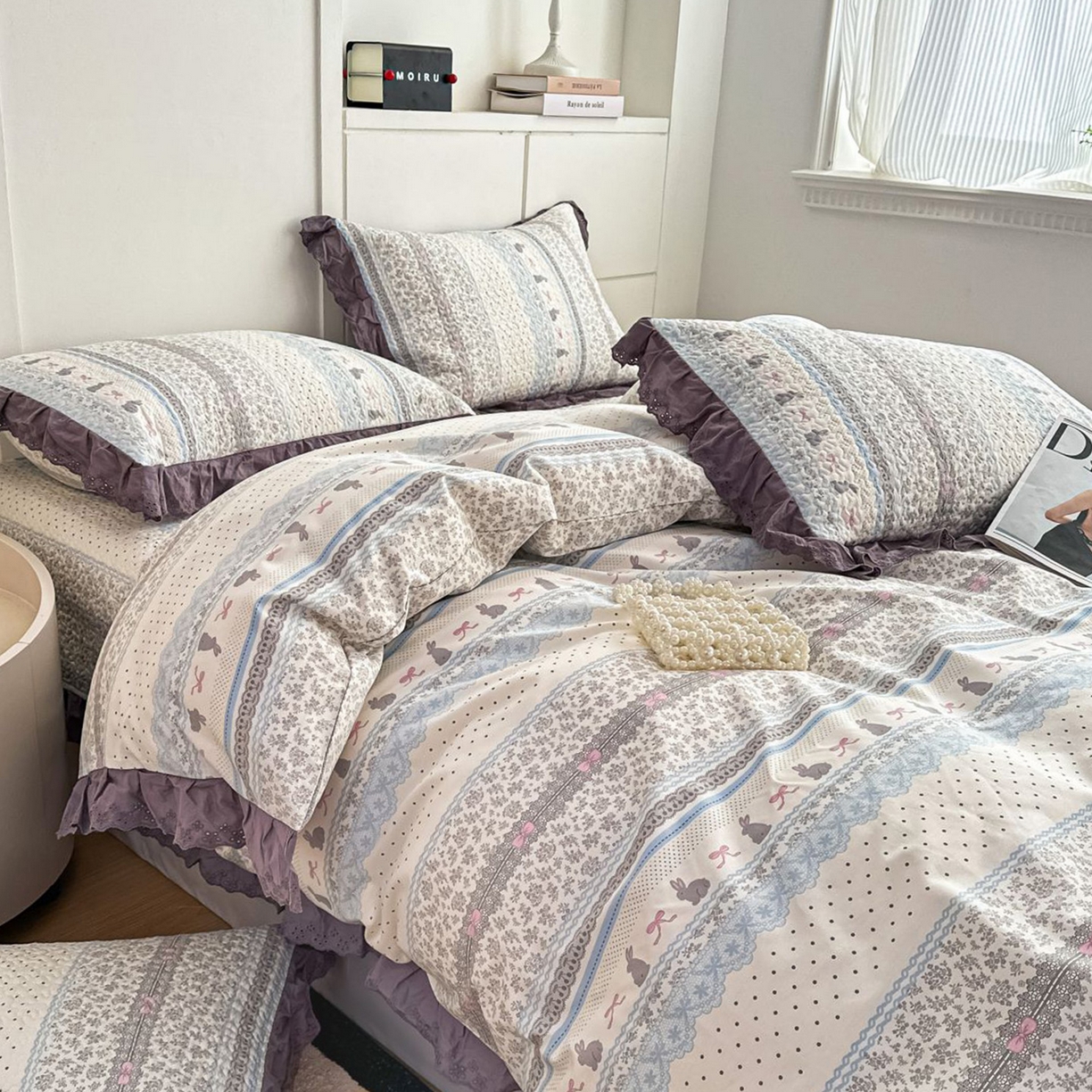 91家纺网 家纺一手货源 找家纺 暖居 2026新款支持定制法式花边纯棉榻榻米四件套全棉大炕盖三件套四季通用 海盐兔