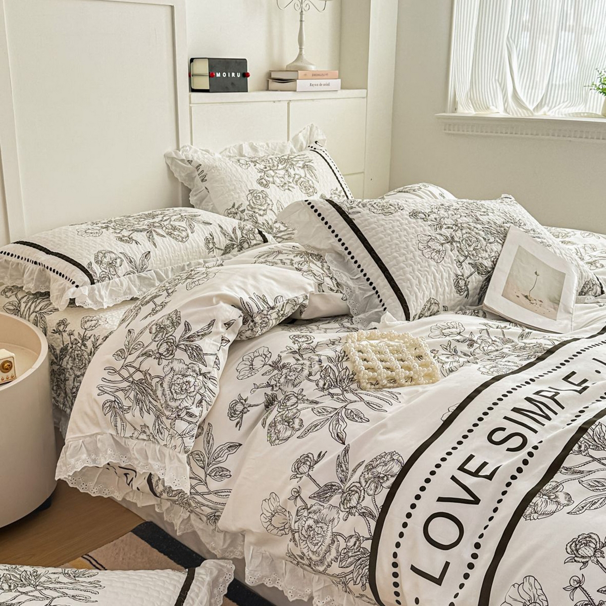 91家纺网 家纺一手货源 找家纺 暖居 2026新款支持定制法式花边纯棉榻榻米四件套全棉大炕盖三件套四季通用 晨暮间