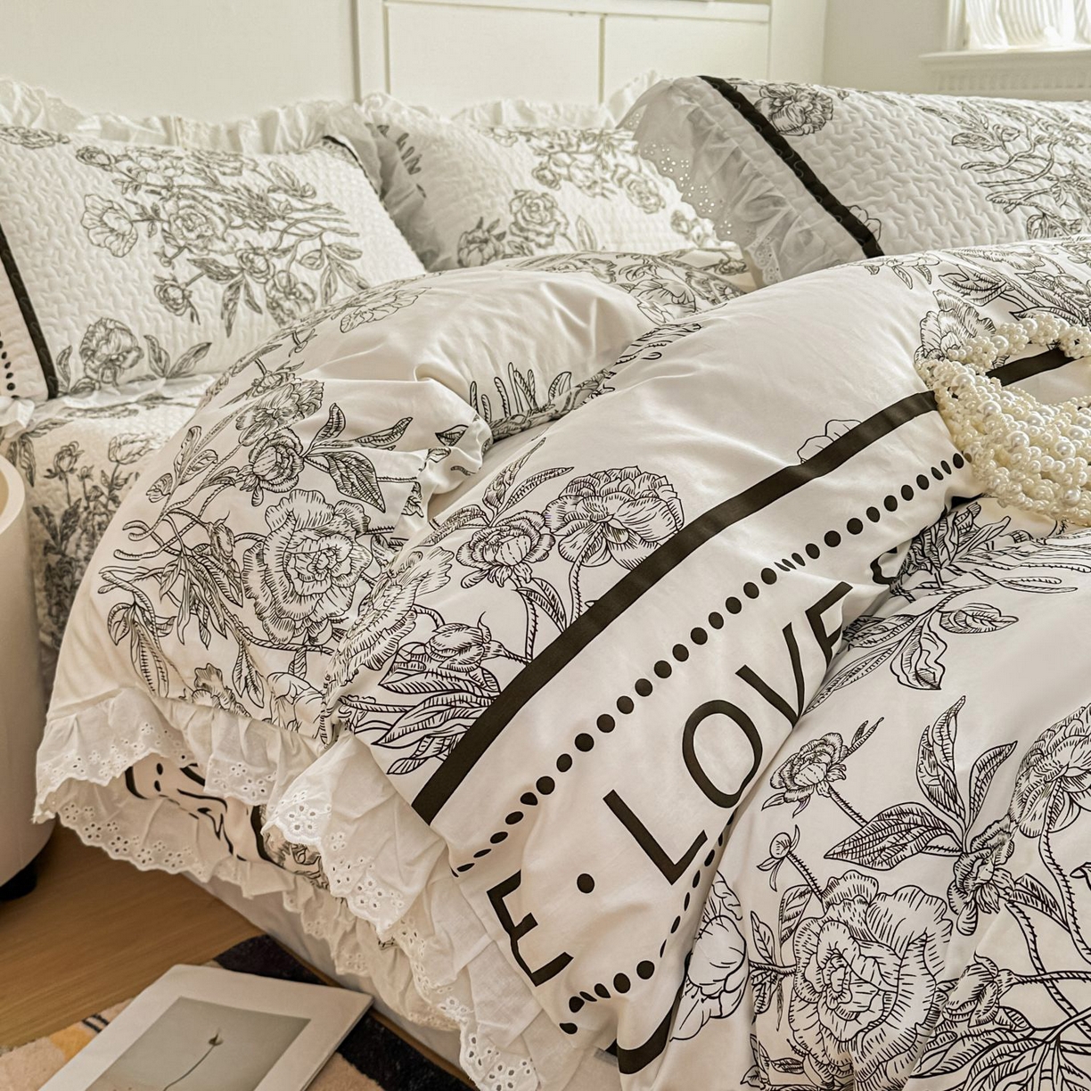 91家纺网 家纺一手货源 找家纺 暖居 2026新款支持定制法式花边纯棉榻榻米四件套全棉大炕盖三件套四季通用 晨暮间