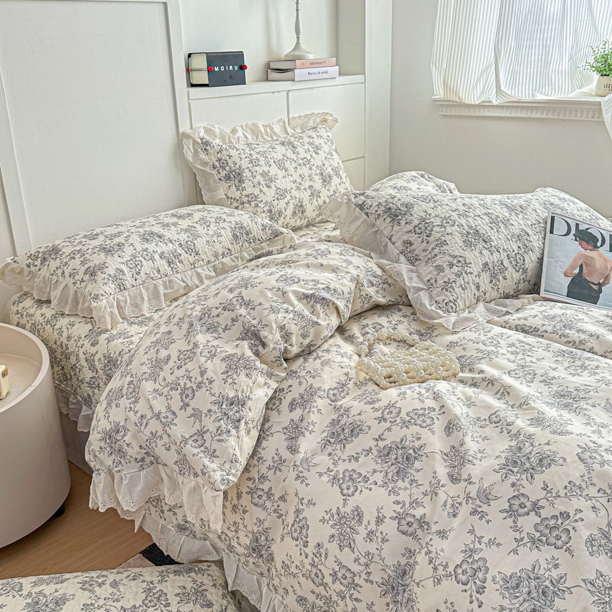 91家纺网 家纺一手货源 找家纺 暖居 2026新款支持定制法式花边纯棉榻榻米四件套全棉大炕盖三件套四季通用 赫本白