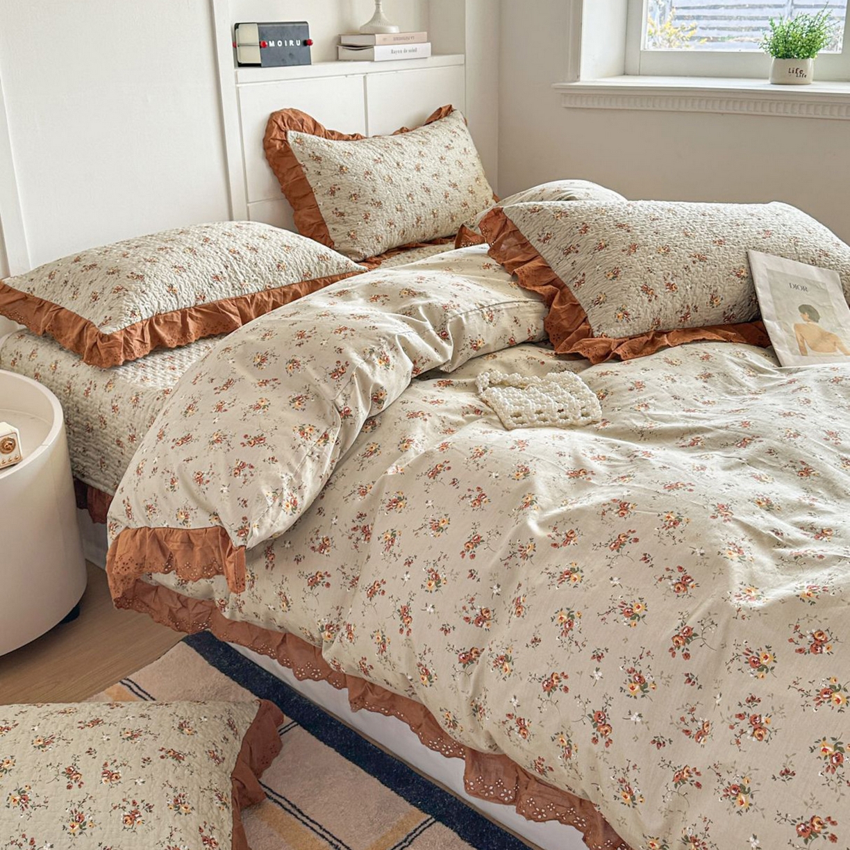 91家纺网 家纺一手货源 找家纺 暖居 2026新款支持定制法式花边纯棉榻榻米四件套全棉大炕盖三件套四季通用 浅咖