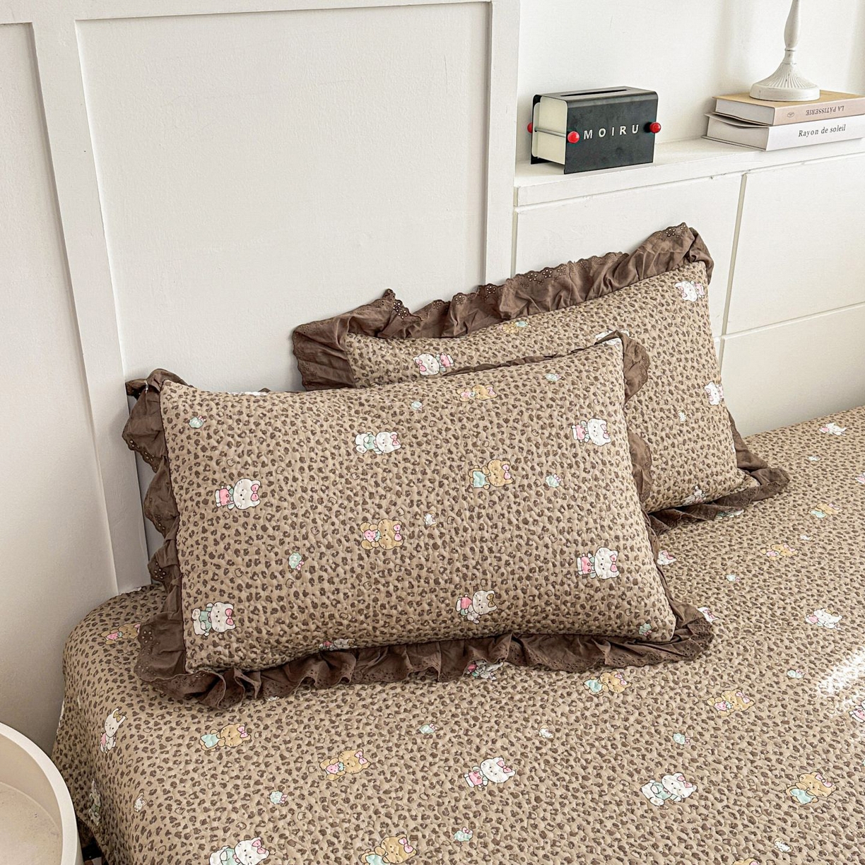 91家纺网 家纺一手货源 找家纺 暖居 2026新款支持定制法式花边纯棉榻榻米四件套全棉大炕盖三件套四季通用 豹纹KT