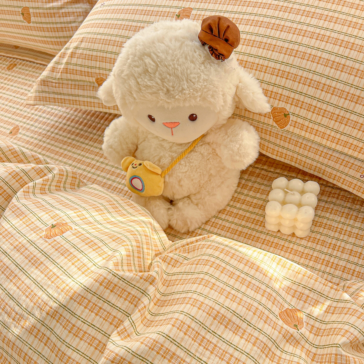 91家纺网 家纺一手货源 找家纺 梵克保罗 2026新款亲肤舒适仿棉印花床盖四件套 南瓜季