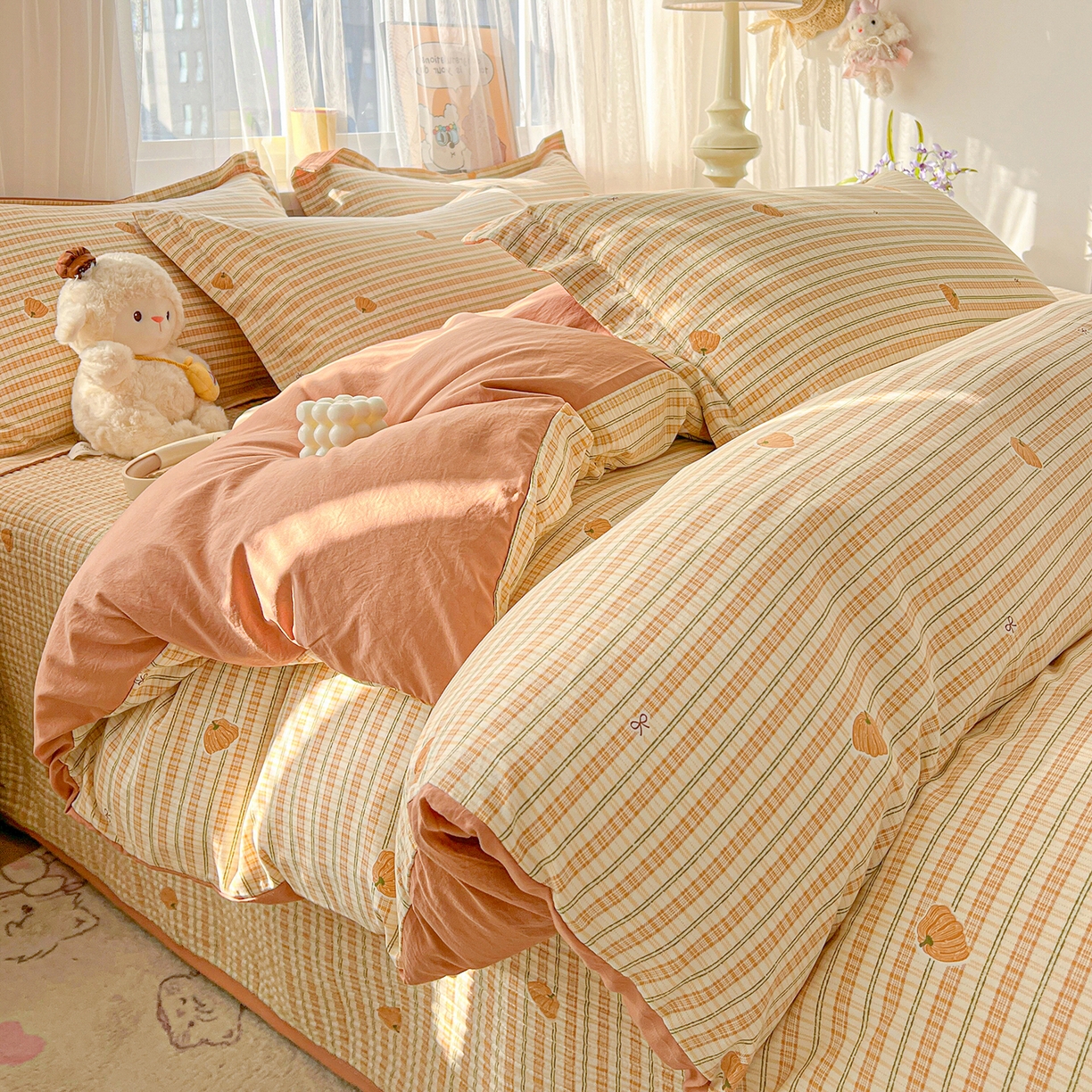 91家纺网 家纺一手货源 找家纺 梵克保罗 2026新款亲肤舒适仿棉印花床盖四件套 南瓜季