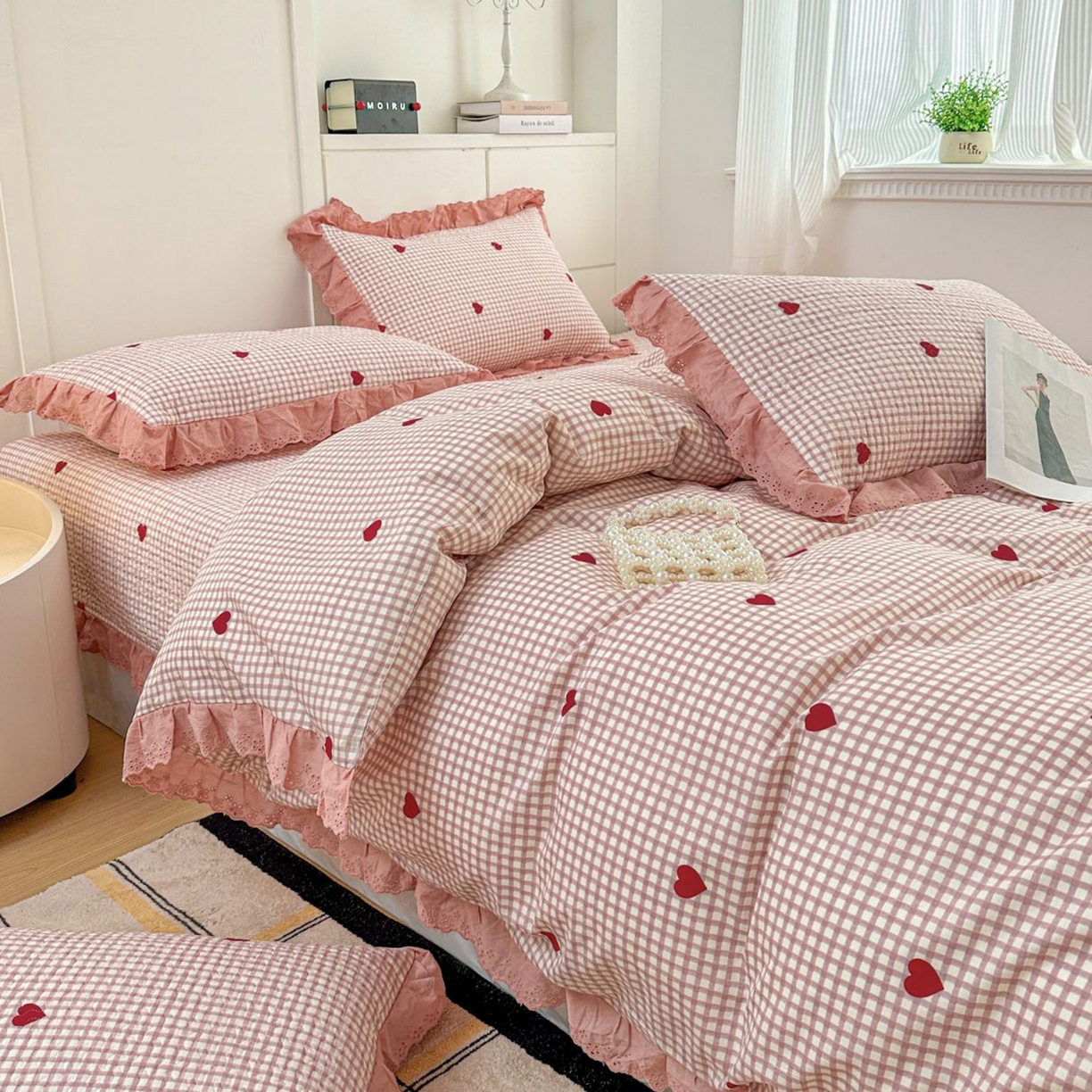 91家纺网 家纺一手货源 找家纺 暖居 2026新款支持定制法式花边纯棉榻榻米四件套全棉大炕盖三件套四季通用 小美好