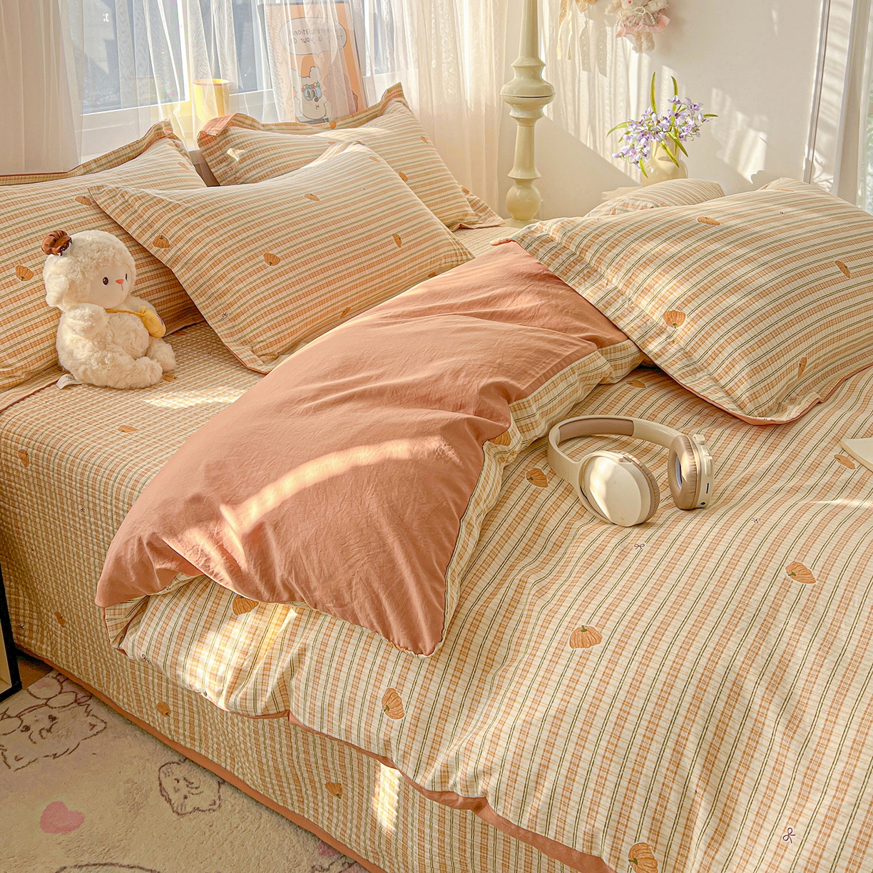 91家纺网 家纺一手货源 找家纺 梵克保罗 2026新款亲肤舒适仿棉印花床盖四件套 南瓜季