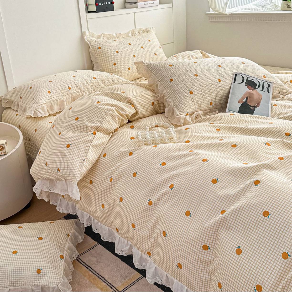 91家纺网 家纺一手货源 找家纺 暖居 2026新款支持定制法式花边纯棉榻榻米四件套全棉大炕盖三件套四季通用 小甜橘