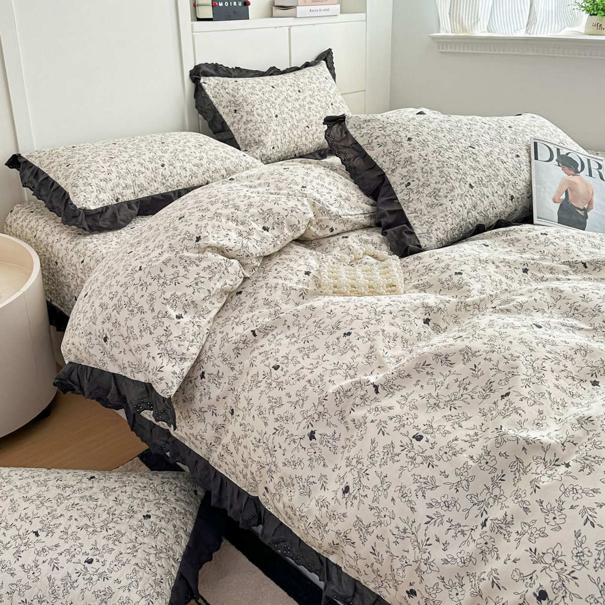 91家纺网 家纺一手货源 找家纺 暖居 2026新款支持定制法式花边纯棉榻榻米四件套全棉大炕盖三件套四季通用 南法假日