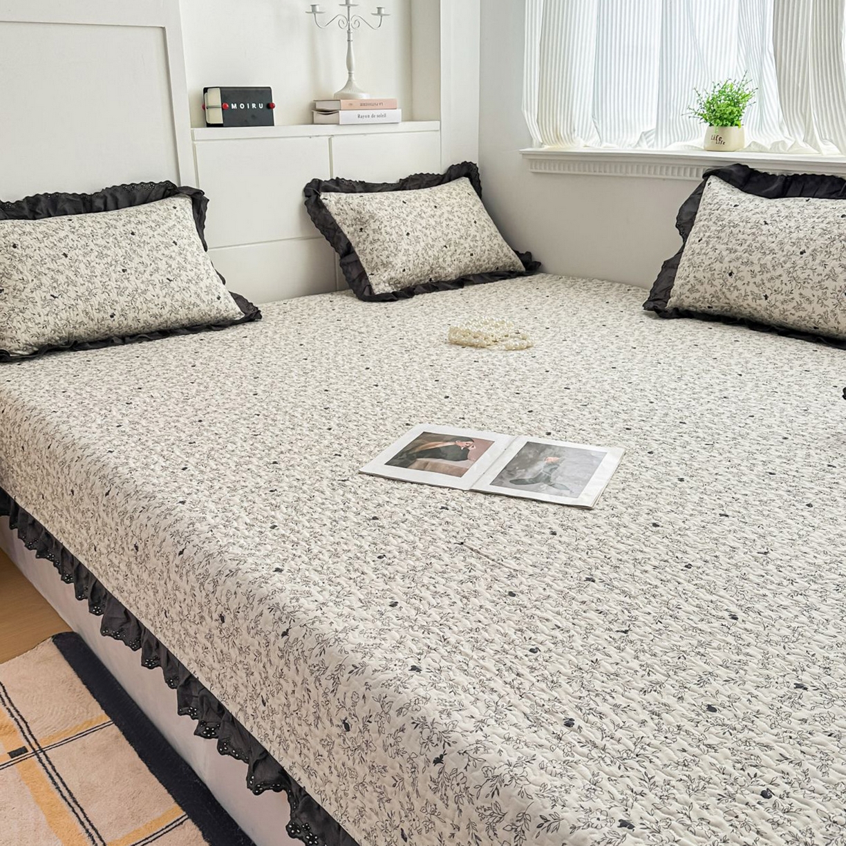 91家纺网 家纺一手货源 找家纺 暖居 2026新款支持定制法式花边纯棉榻榻米四件套全棉大炕盖三件套四季通用 南法假日