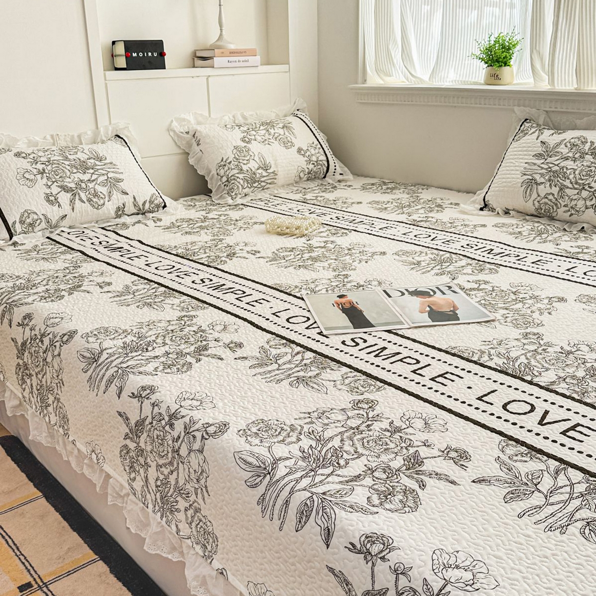 91家纺网 家纺一手货源 找家纺 暖居 2026新款支持定制法式花边纯棉榻榻米四件套全棉大炕盖三件套四季通用 晨暮间