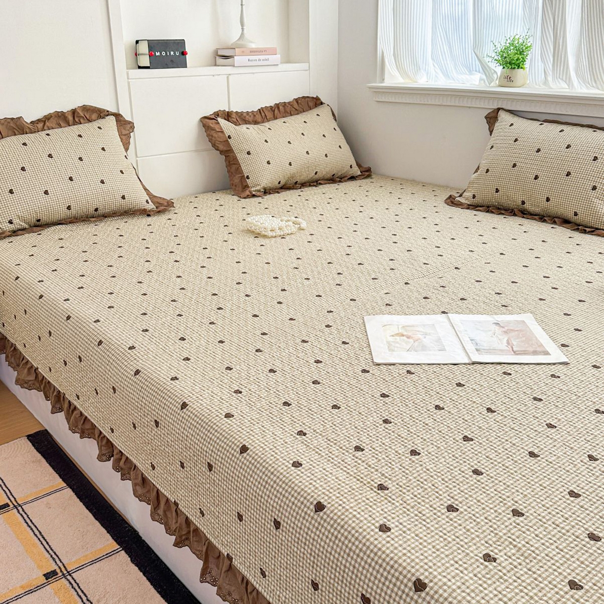 91家纺网 家纺一手货源 找家纺 暖居 2026新款支持定制法式花边纯棉榻榻米四件套全棉大炕盖三件套四季通用 雅格