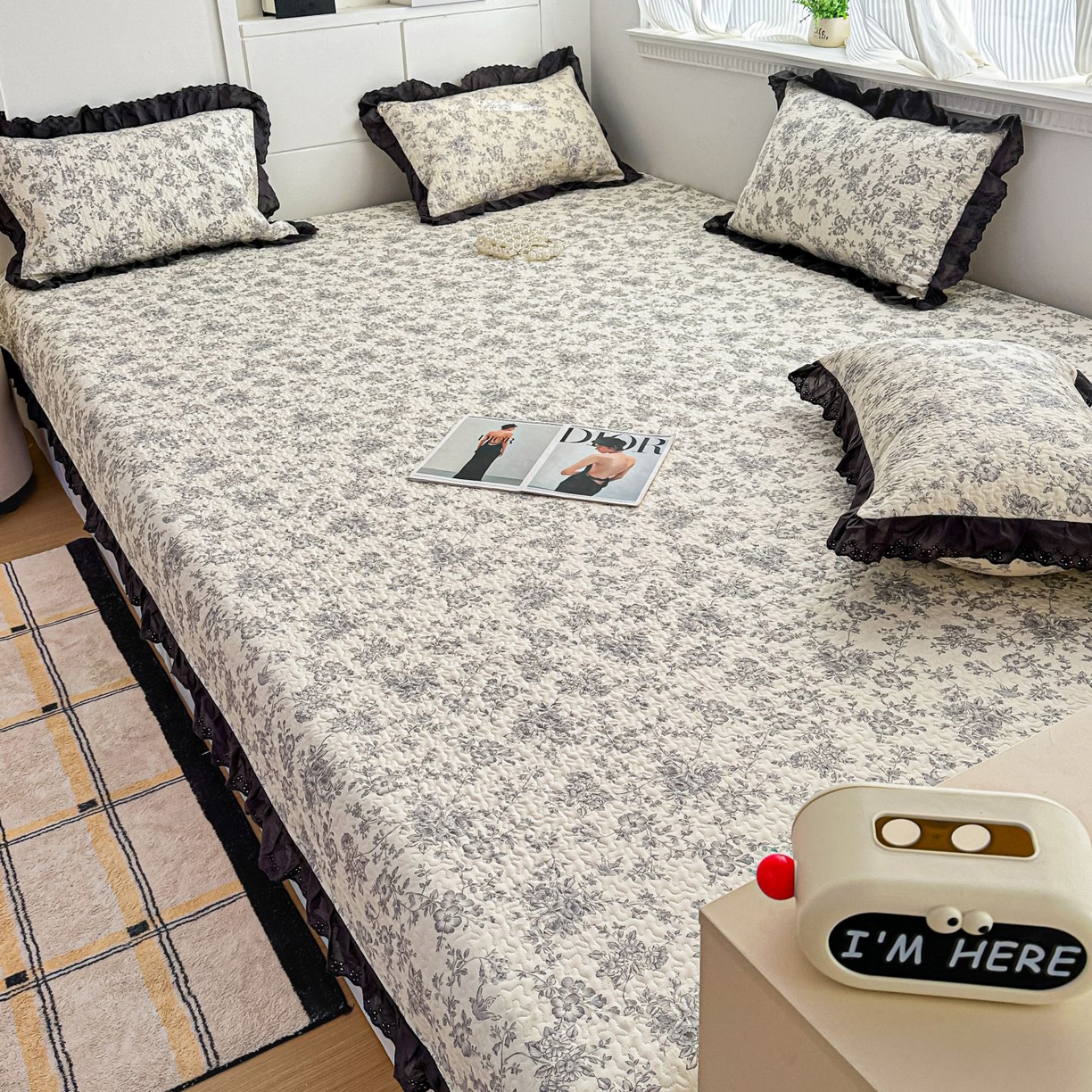 91家纺网 家纺一手货源 找家纺 暖居 2026新款支持定制法式花边纯棉榻榻米四件套全棉大炕盖三件套四季通用 白山茶