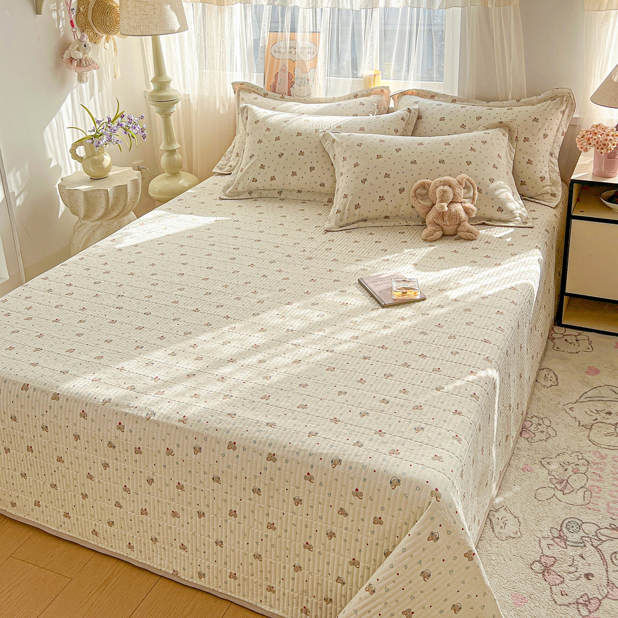 91家纺网 家纺一手货源 找家纺 梵克保罗 2026新款亲肤舒适仿棉印花床盖四件套 泡芙小象