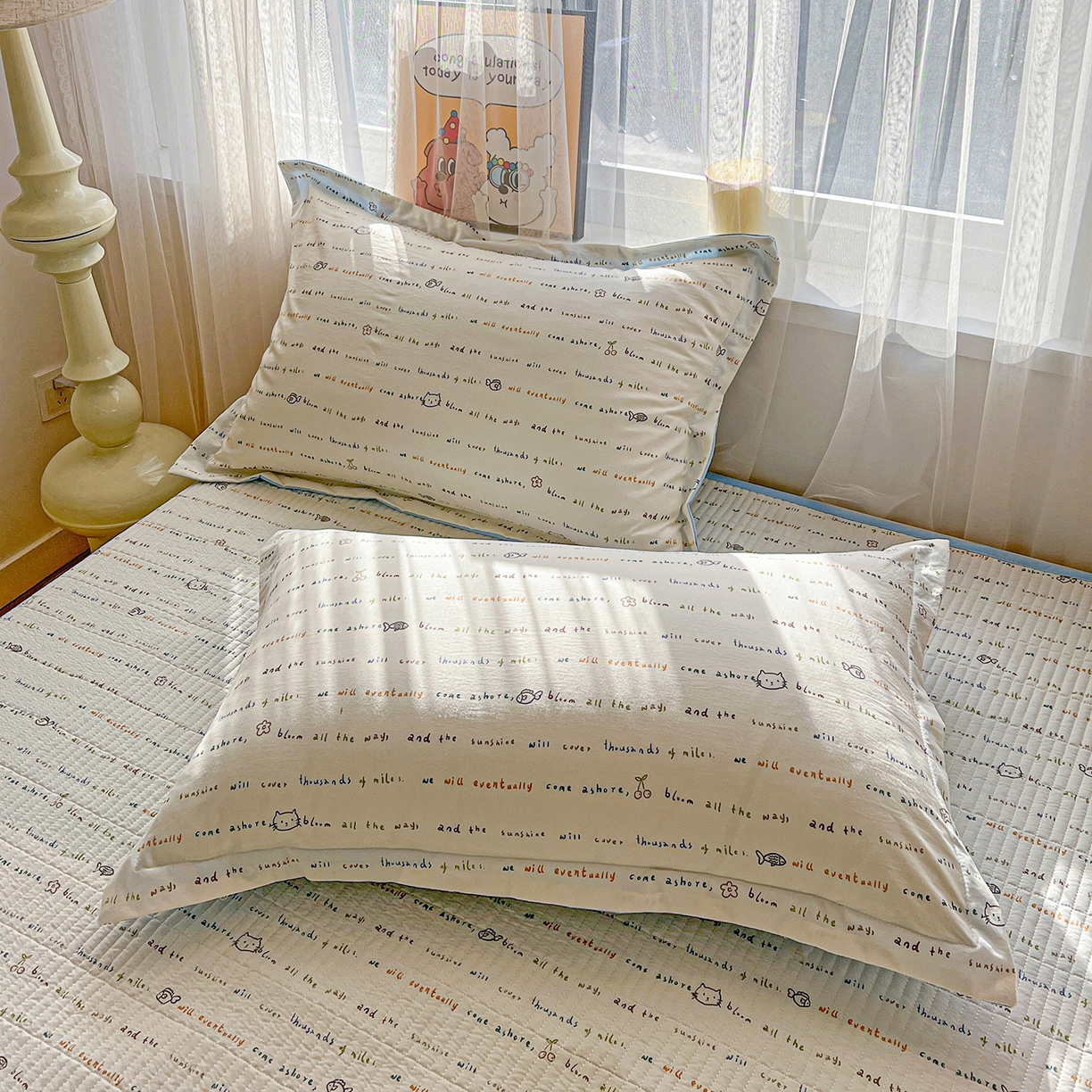 91家纺网 家纺一手货源 找家纺 梵克保罗 2026新款亲肤舒适仿棉印花床盖四件套 甜心喵