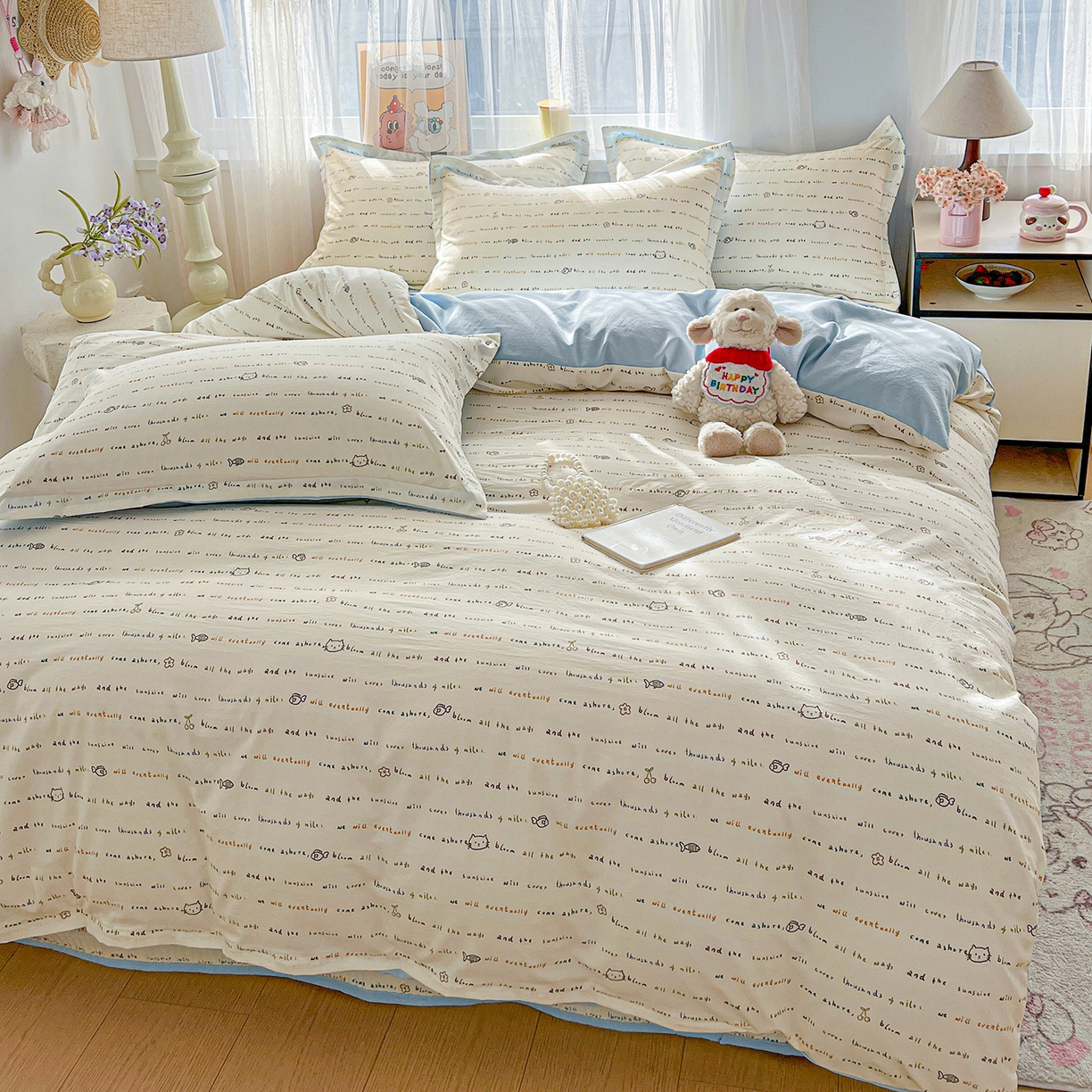 91家纺网 家纺一手货源 找家纺 梵克保罗 2026新款亲肤舒适仿棉印花床盖四件套 甜心喵