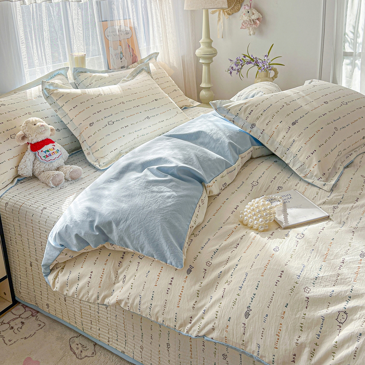 91家纺网 家纺一手货源 找家纺 梵克保罗 2026新款亲肤舒适仿棉印花床盖四件套 甜心喵