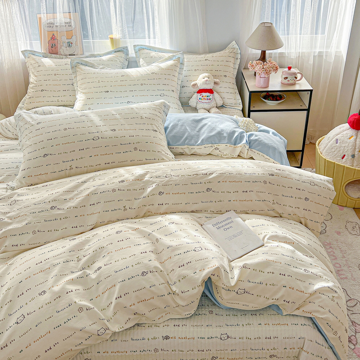 91家纺网 家纺一手货源 找家纺 梵克保罗 2026新款亲肤舒适仿棉印花床盖四件套 甜心喵