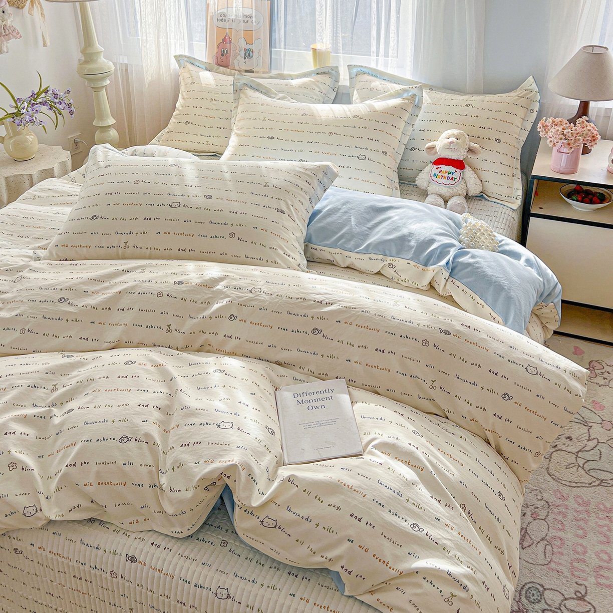 91家纺网 家纺一手货源 找家纺 梵克保罗 2026新款亲肤舒适仿棉印花床盖四件套 甜心喵