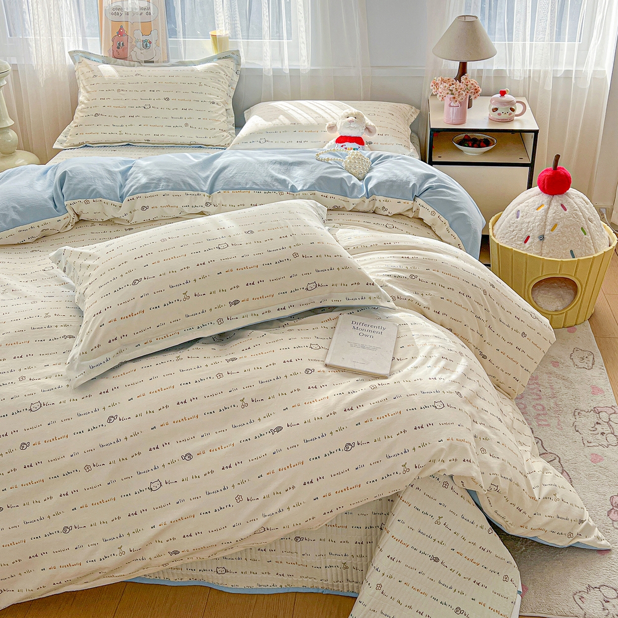 91家纺网 家纺一手货源 找家纺 梵克保罗 2026新款亲肤舒适仿棉印花床盖四件套 甜心喵