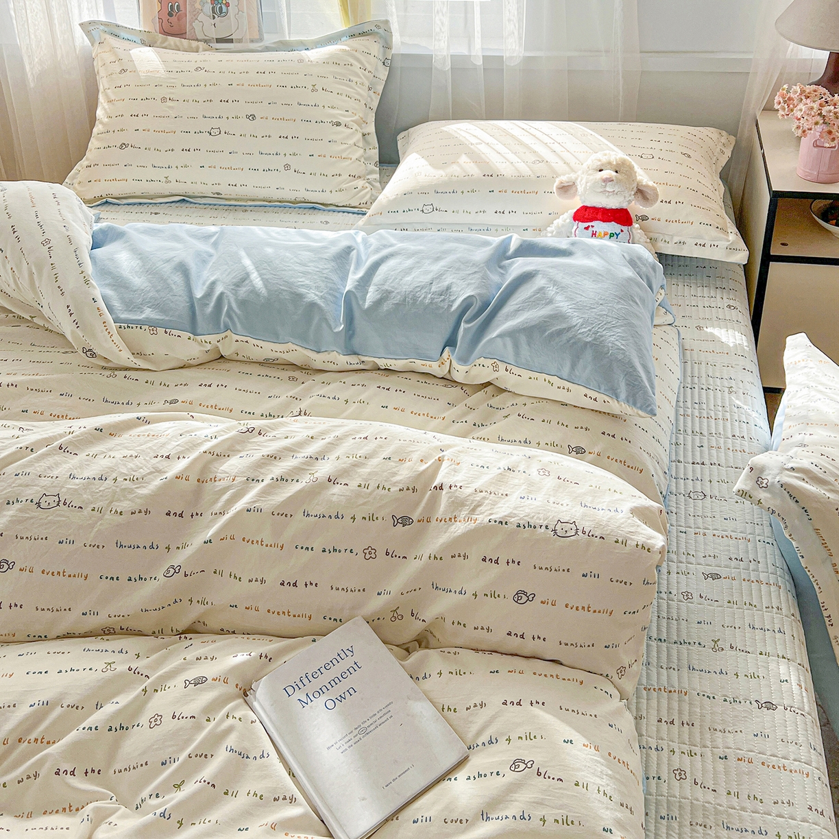 91家纺网 家纺一手货源 找家纺 梵克保罗 2026新款亲肤舒适仿棉印花床盖四件套 甜心喵