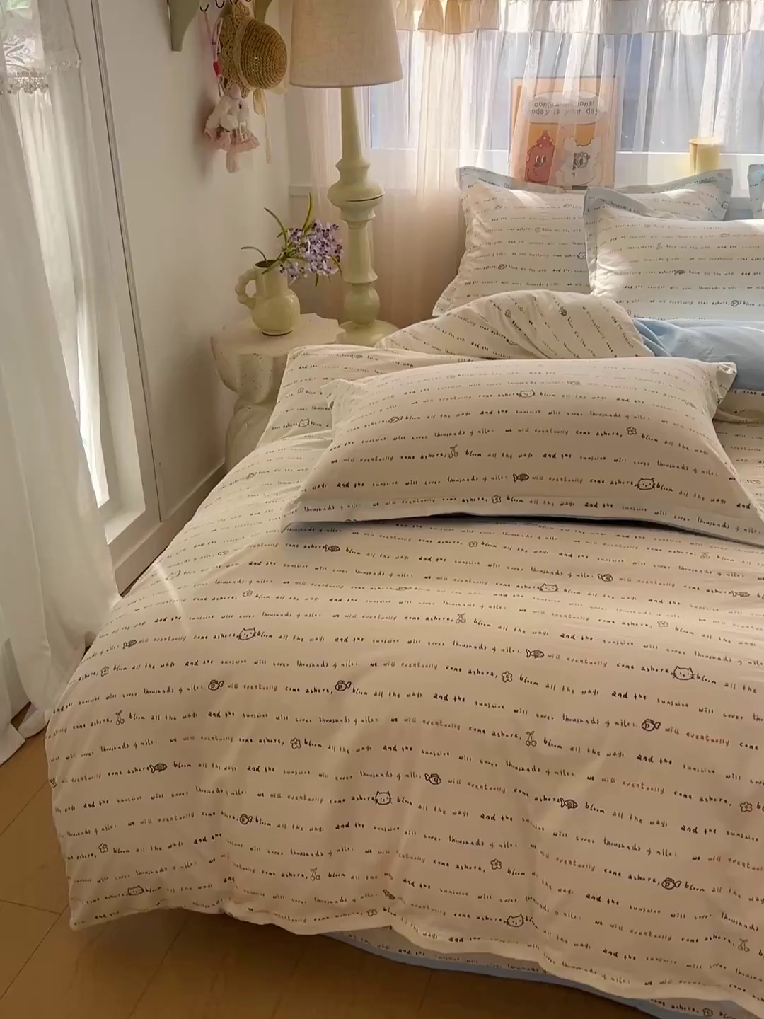 91家纺网 家纺一手货源 找家纺 梵克保罗 2026新款亲肤舒适仿棉印花床盖四件套 甜心喵