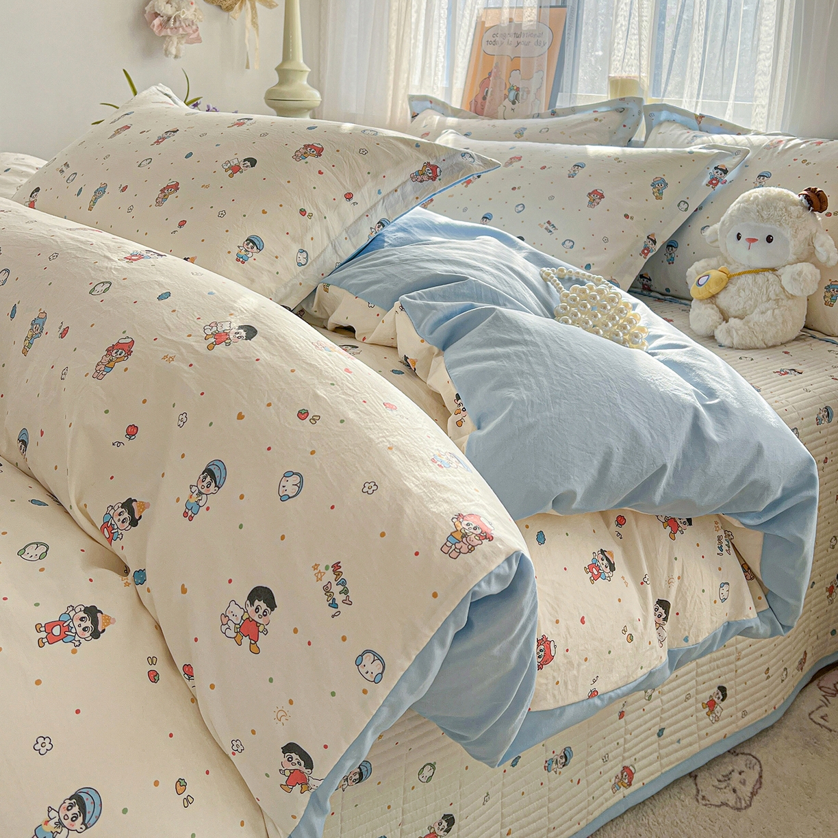 91家纺网 家纺一手货源 找家纺 梵克保罗 2026新款亲肤舒适仿棉印花床盖四件套 童趣