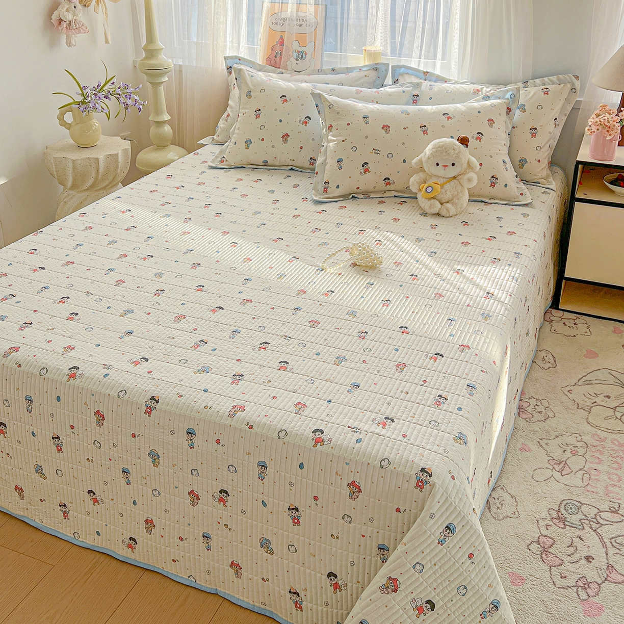 91家纺网 家纺一手货源 找家纺 梵克保罗 2026新款亲肤舒适仿棉印花床盖四件套 童趣