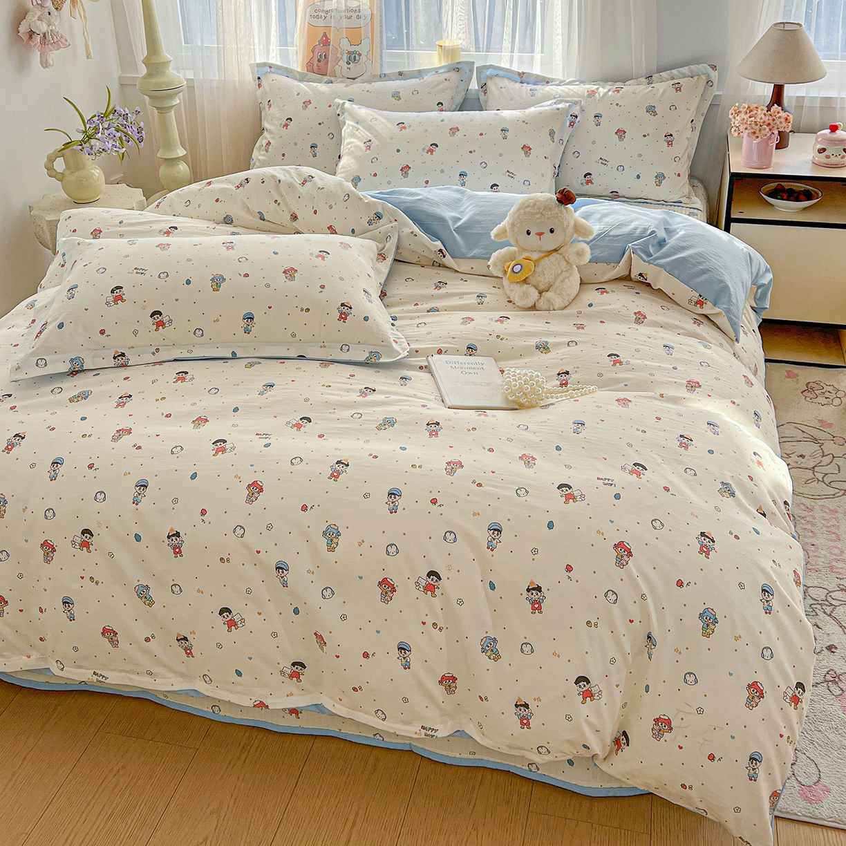 91家纺网 家纺一手货源 找家纺 梵克保罗 2026新款亲肤舒适仿棉印花床盖四件套 童趣