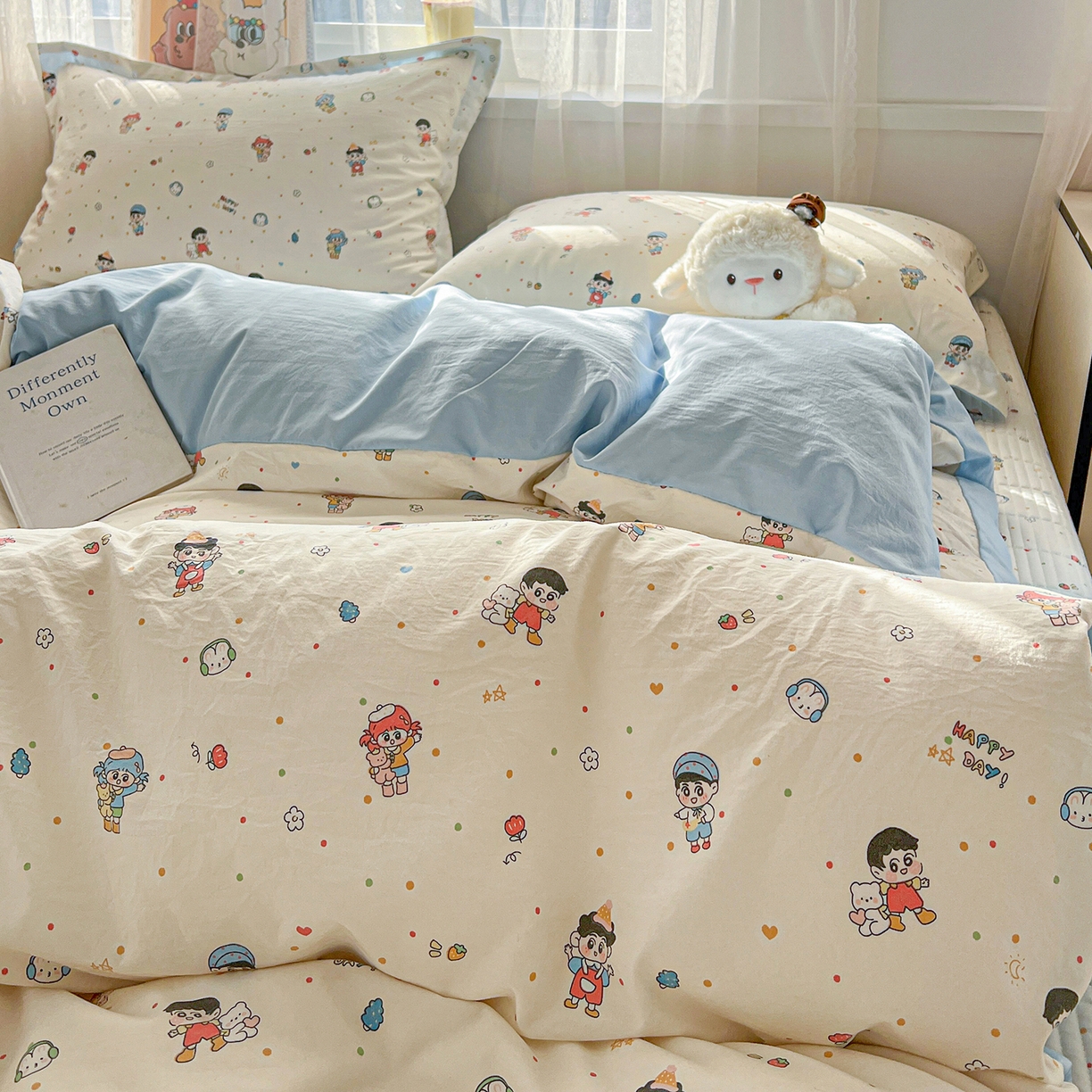 91家纺网 家纺一手货源 找家纺 梵克保罗 2026新款亲肤舒适仿棉印花床盖四件套 童趣