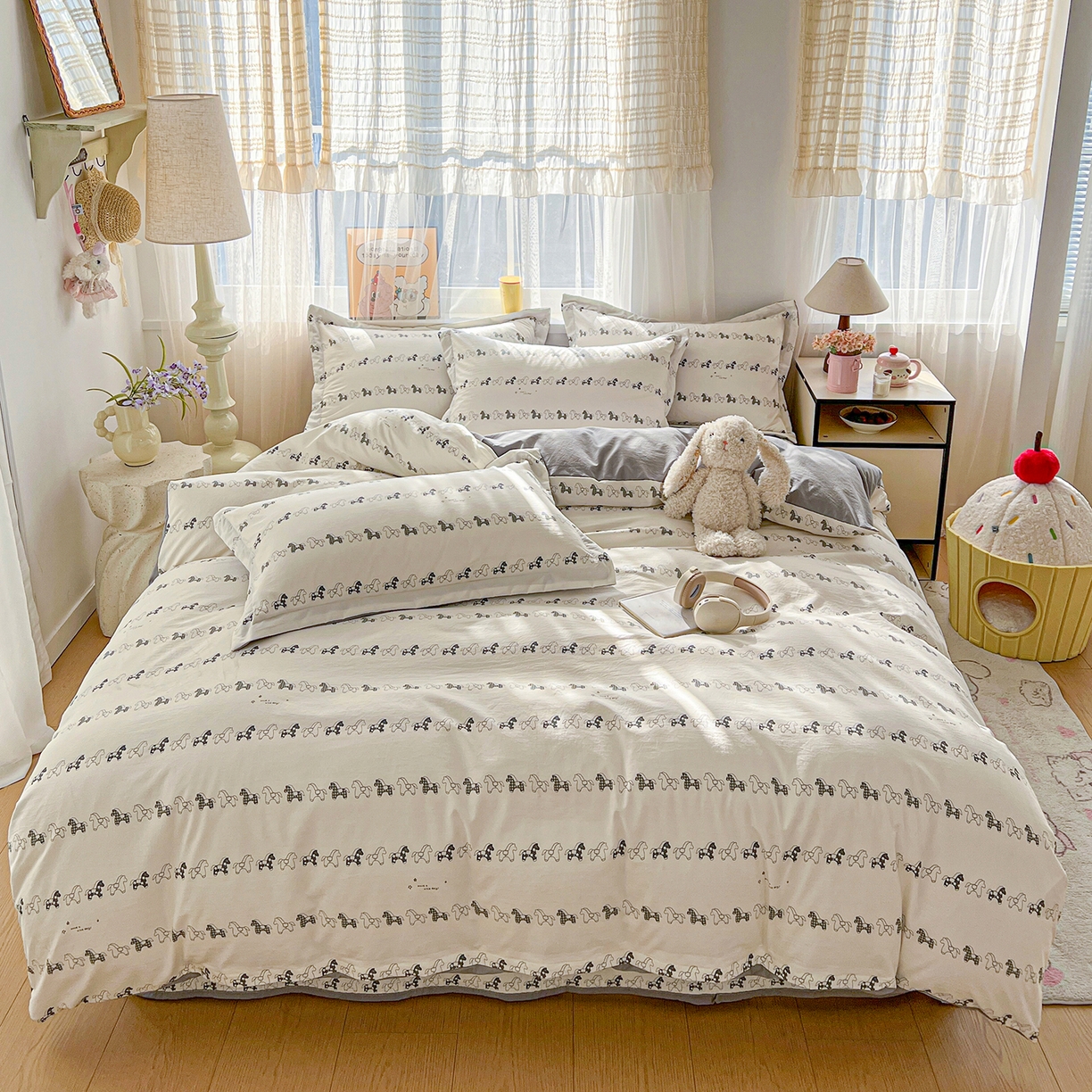 91家纺网 家纺一手货源 找家纺 梵克保罗 2026新款亲肤舒适仿棉印花床盖四件套 小木马