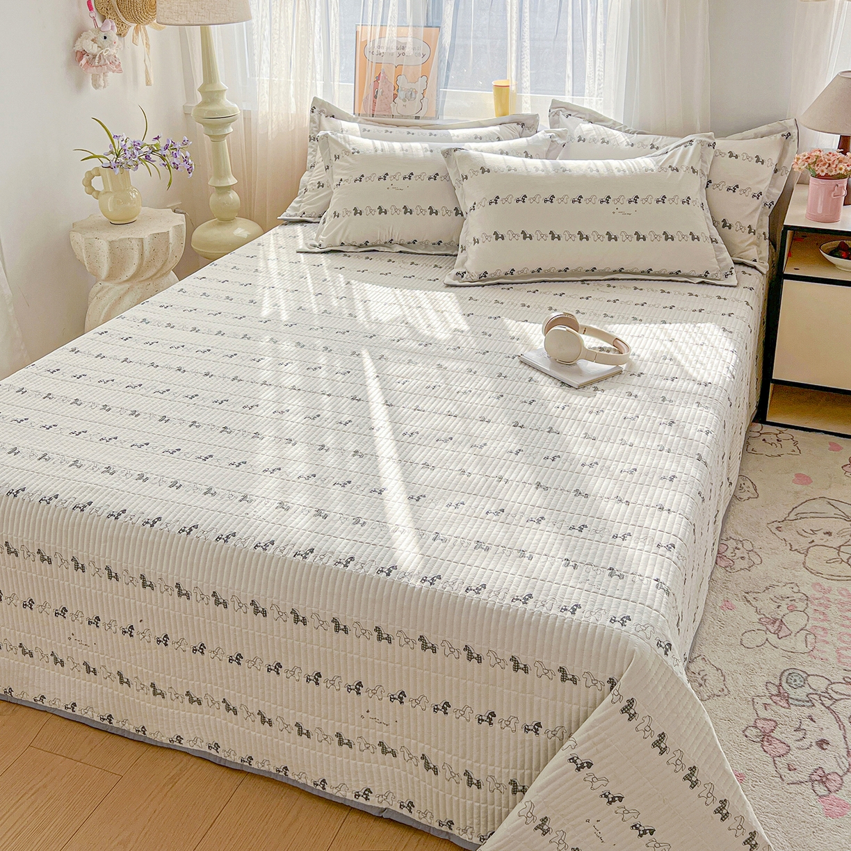 91家纺网 家纺一手货源 找家纺 梵克保罗 2026新款亲肤舒适仿棉印花床盖四件套 小木马