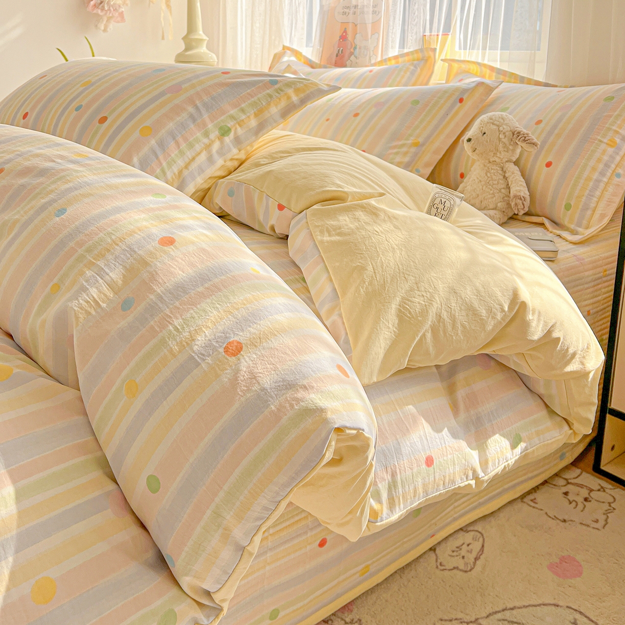 91家纺网 家纺一手货源 找家纺 梵克保罗 2026新款亲肤舒适仿棉印花床盖四件套 小时光