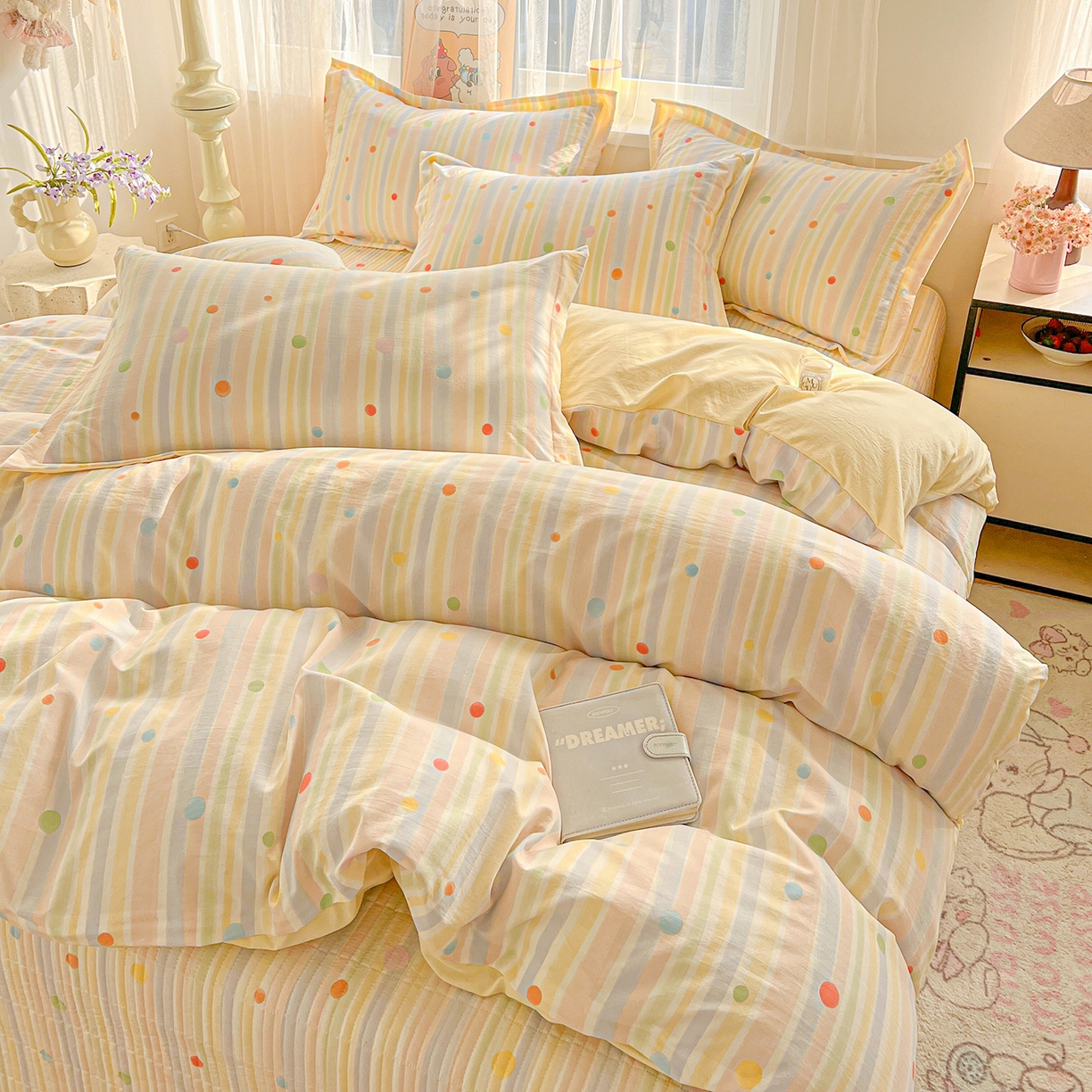 91家纺网 家纺一手货源 找家纺 梵克保罗 2026新款亲肤舒适仿棉印花床盖四件套 小时光