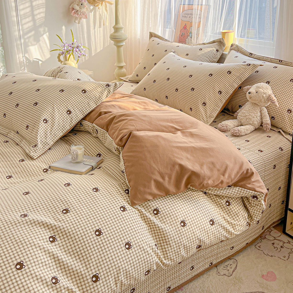 91家纺网 家纺一手货源 找家纺 梵克保罗 2026新款亲肤舒适仿棉印花床盖四件套 小熊头