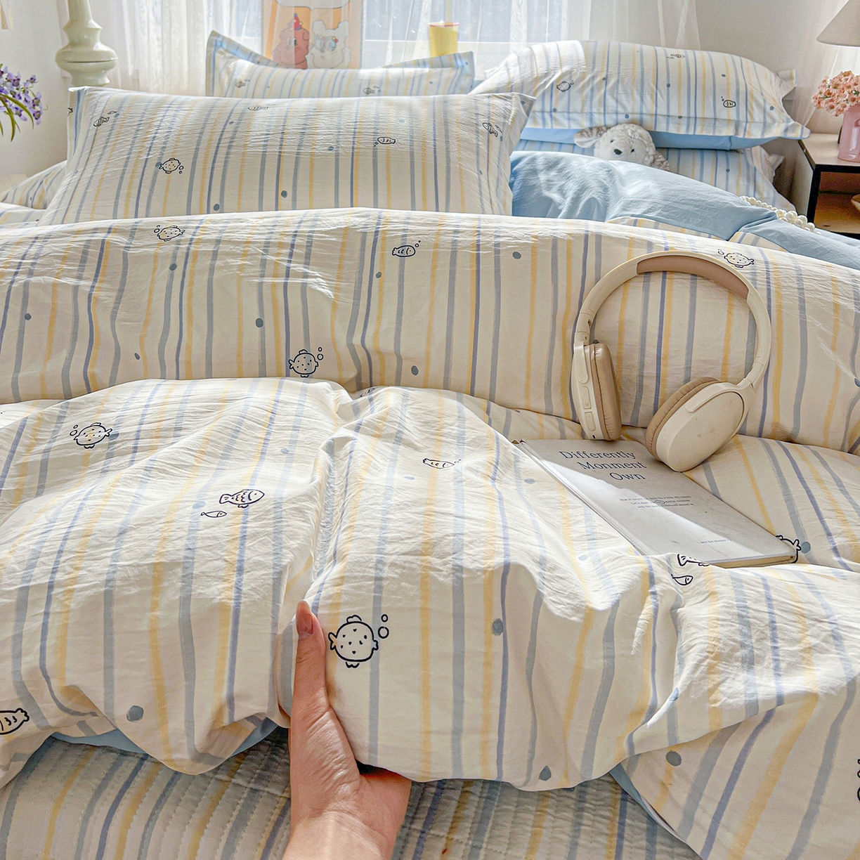 梵克保罗 2026新款亲肤舒适仿棉印花床盖四件套 鱼多多