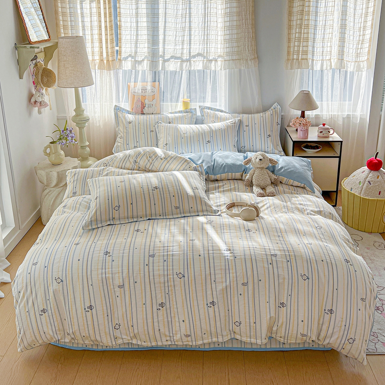 91家纺网 家纺一手货源 找家纺 梵克保罗 2026新款亲肤舒适仿棉印花床盖四件套 鱼多多