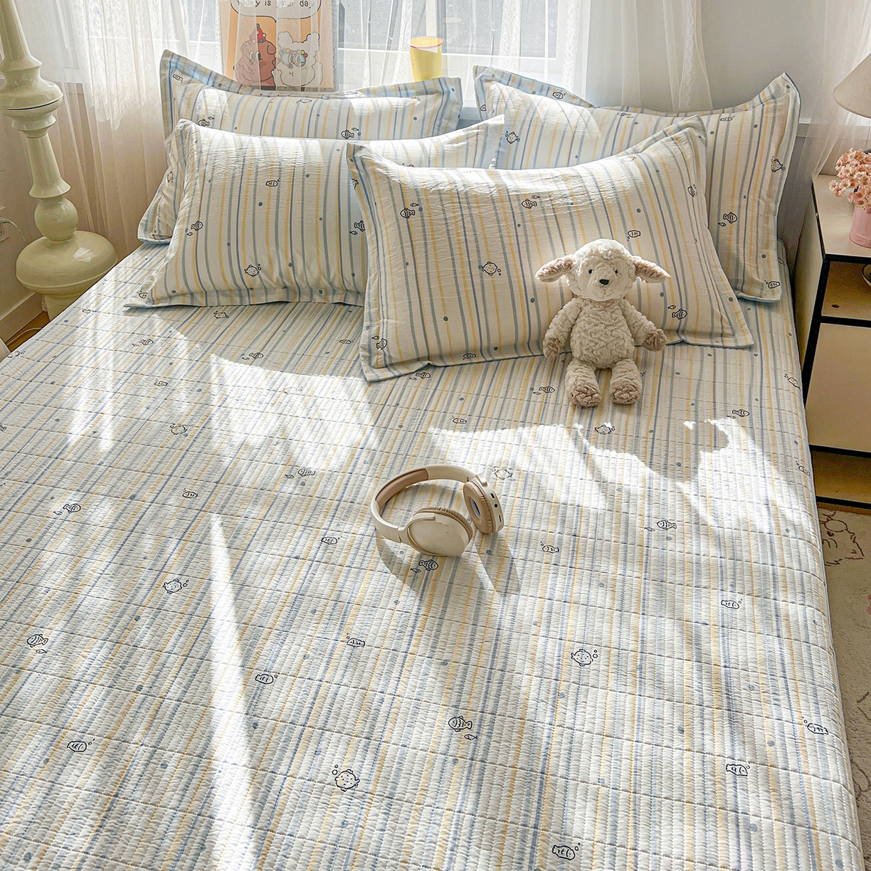 91家纺网 家纺一手货源 找家纺 梵克保罗 2026新款亲肤舒适仿棉印花床盖四件套 鱼多多