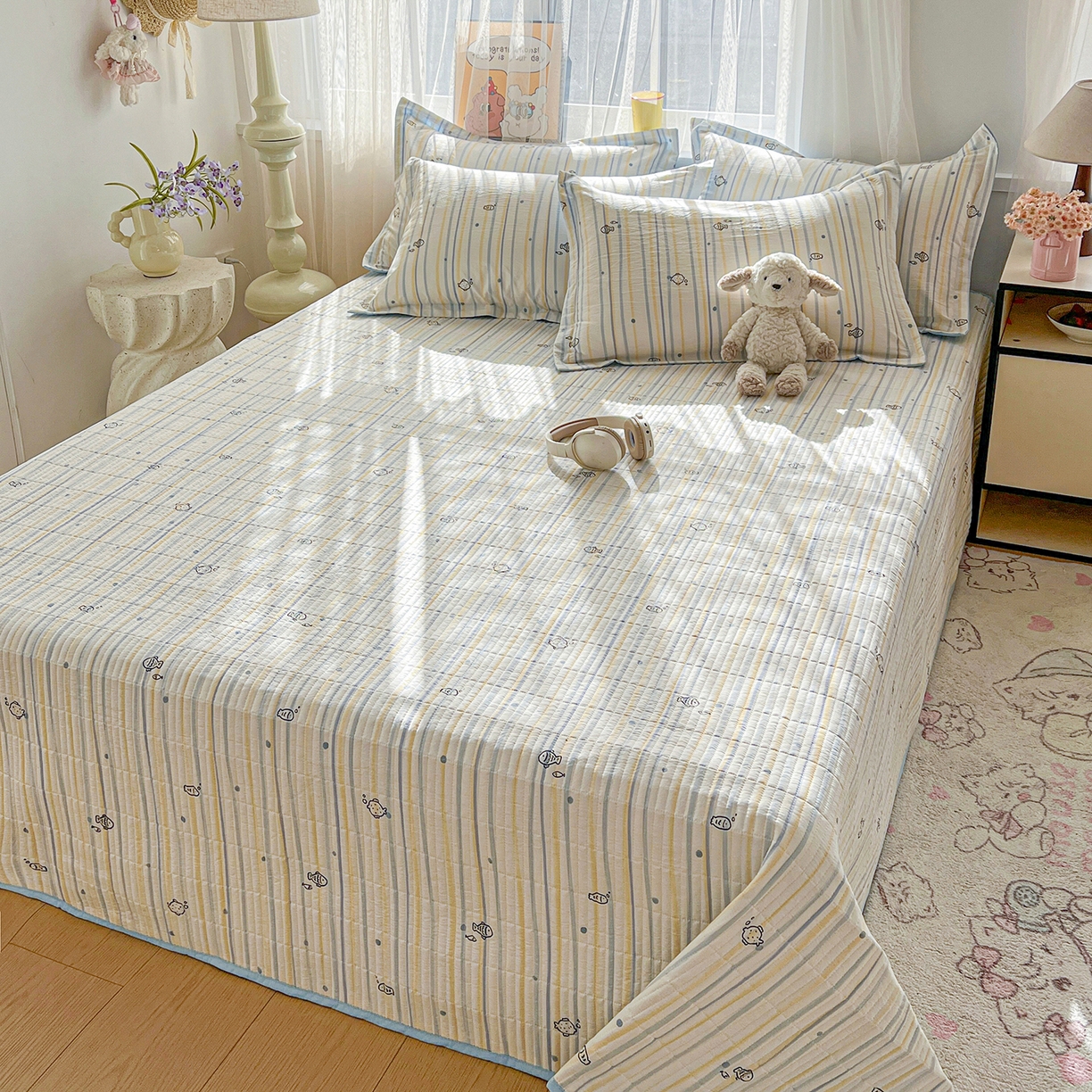 91家纺网 家纺一手货源 找家纺 梵克保罗 2026新款亲肤舒适仿棉印花床盖四件套 鱼多多